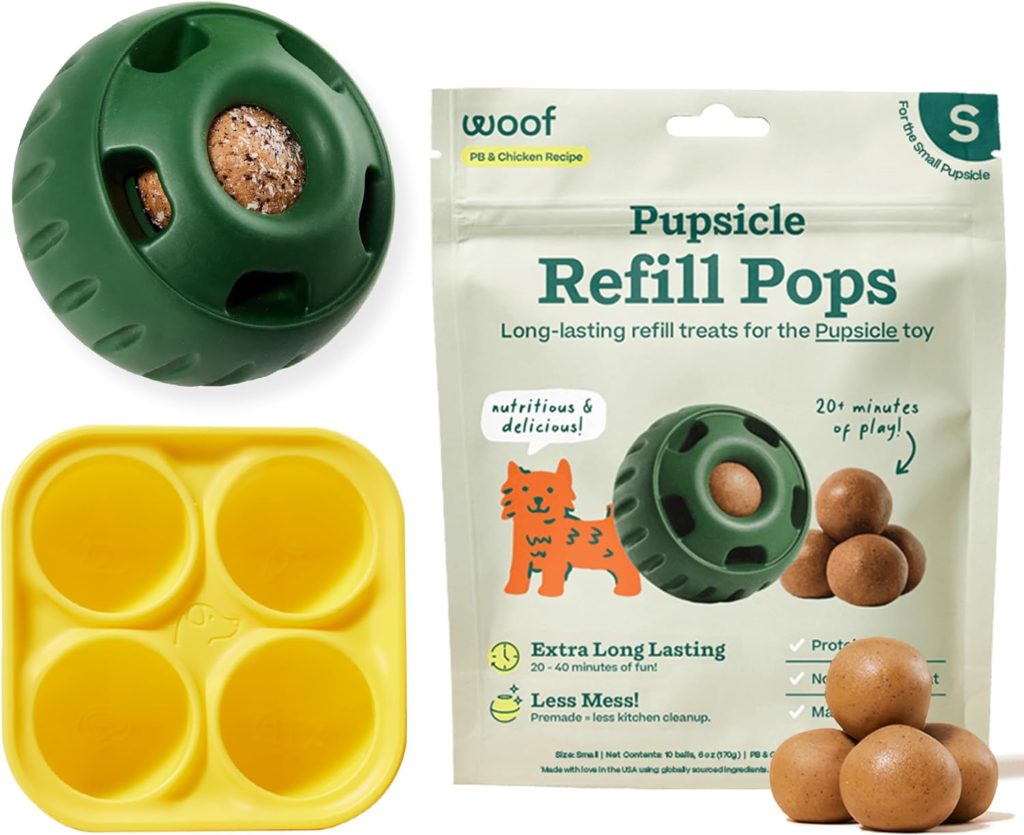 Pupsicle mold & holder for making your own dog treat that you insert into the dispenser. Great boredom buster for your dog.
